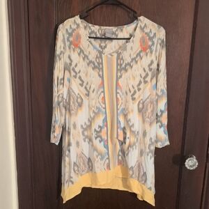 Chicos Zenergy Bohemian 3/4 Sleeve Blouse Size Large Petite